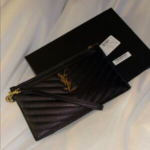 YSL Black Quilted Leather Wristlet